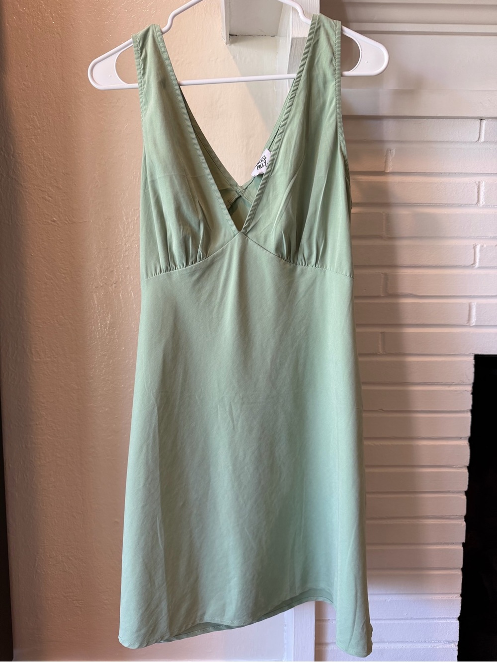 Princess Polly Sage Green V-Neck Tie Back Mini Dress Size 12